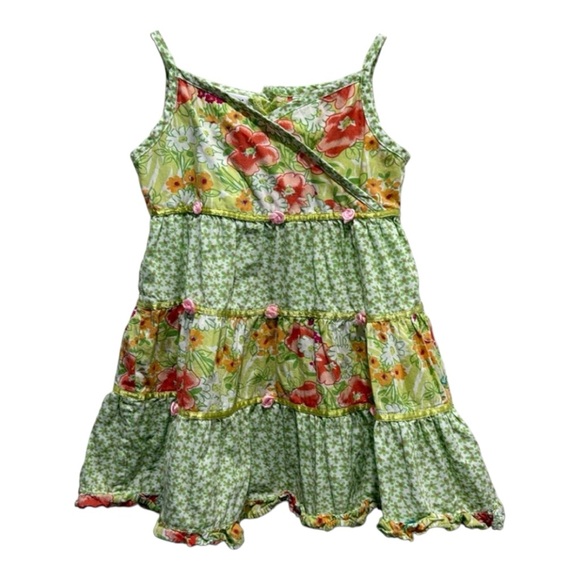Blueberi Boulevard Girls 3T Tiered Floral Sundress Green Orange Yellow - Picture 1 of 7